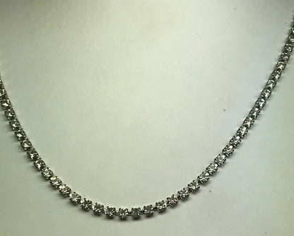 Vintage Art Deco Silver Tone Bezel Set Crystal Rhinestone Necklace