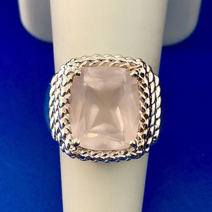 Designer 925 Sterling Silver Rose Quartz Trust Love Harmony Relationship Ring