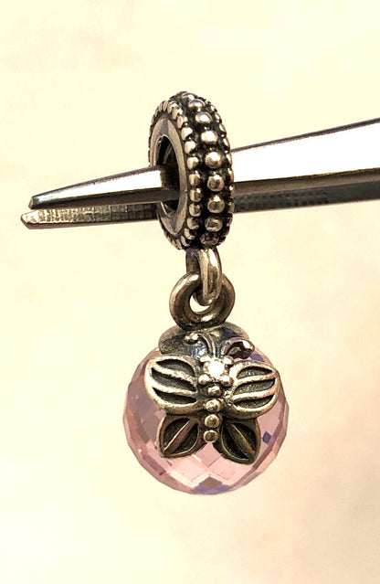 925 Silver Retired PANDORA ALE Morning Butterfly Pink CZ Dangle Charm 791258