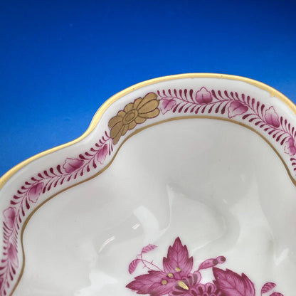 Vintage Herend Hugary Raspberry Chinese Bouquet Apponyi Deep Leaf Nappy Dish