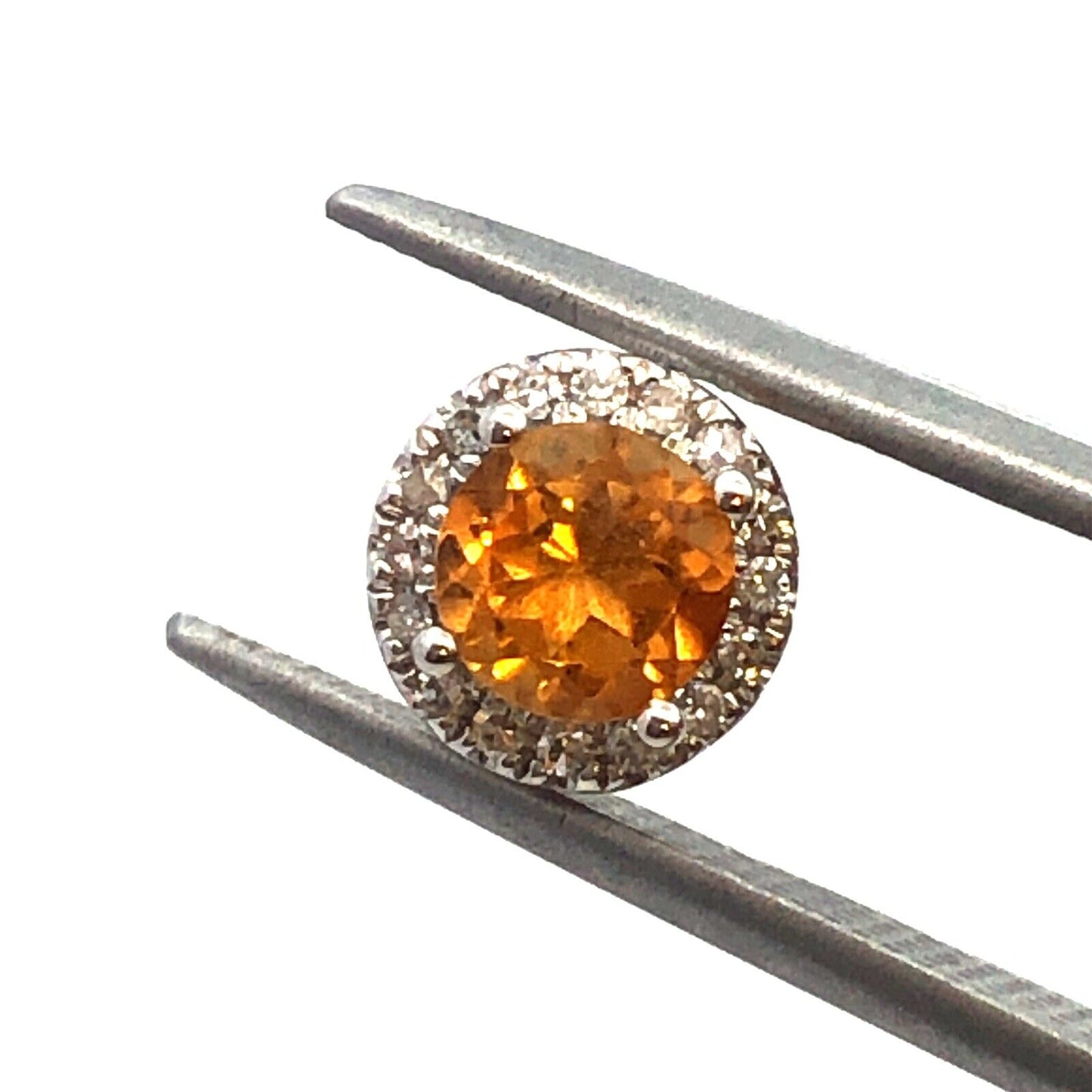 Designer 10K White Gold Round Citrine Diamond Halo Stud Earrings