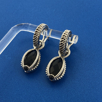 Atelier Sterling Silver 925 Faceted Smoky Quartz Onyx Teardrop Stud Earrings