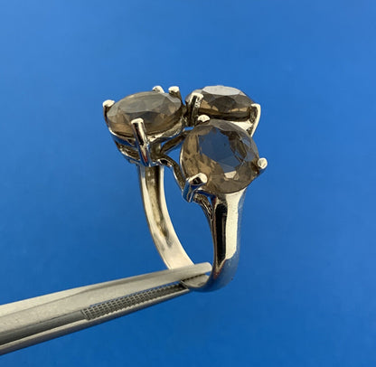 Designer NF 925 Sterling Silver Smoky Quartz Statement Cocktail Ring