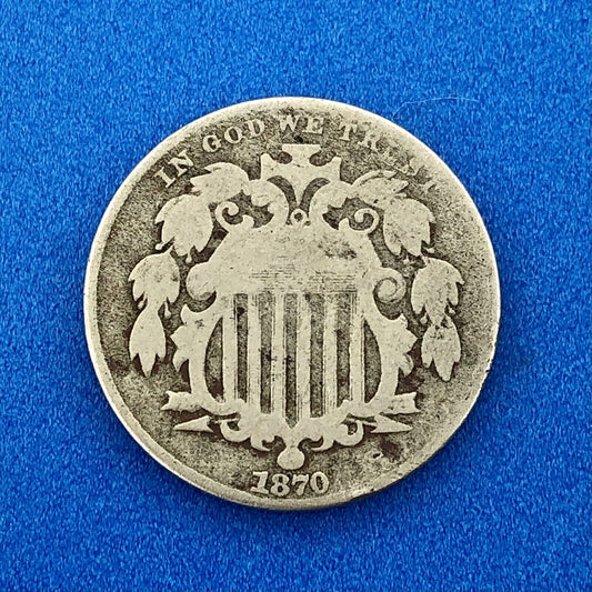 1870 P Shield Nickel 5c Better Key Rare Philadelphia Mint Coin No Rays