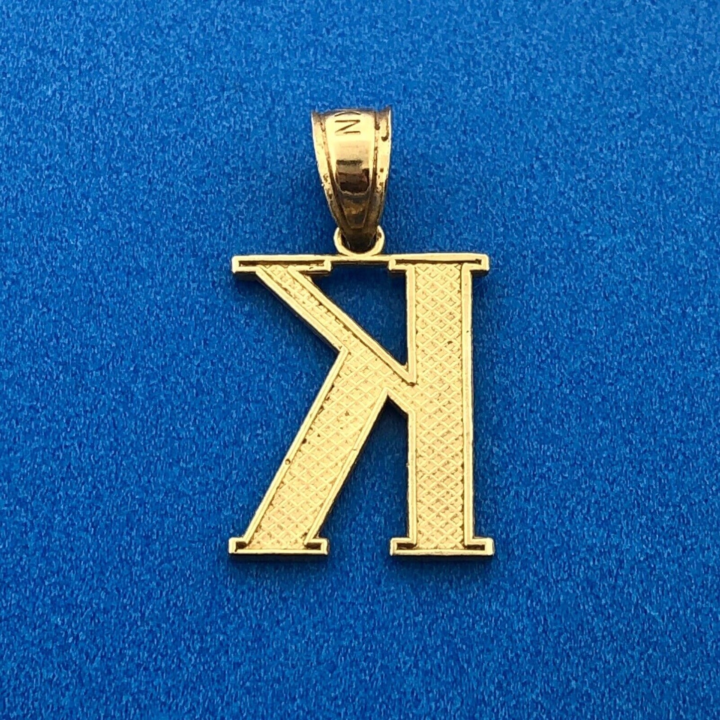Gorgeous 10k Yellow Gold Textured Alphabet Initial Letter K Dangle Pendant