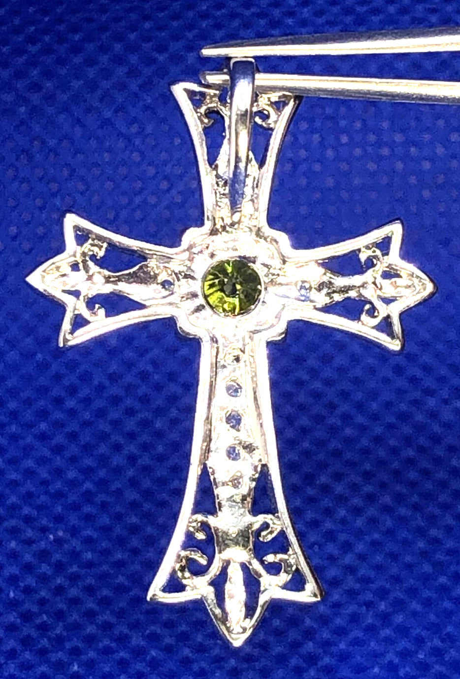 Designer DBI Green White Cubic Zirconia Sterling Silver Cross Statement Pendant