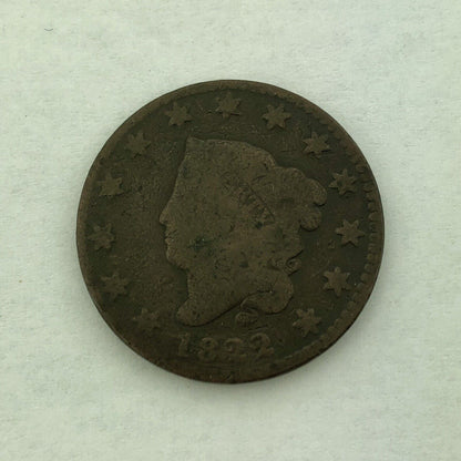 1822 Coronet Liberty Matron Head Large Cent 1c Better Early American Copper Coin