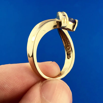 14k Yellow Gold Trillion Tanzanite Diamond Modernist Bypass Cocktail Ring