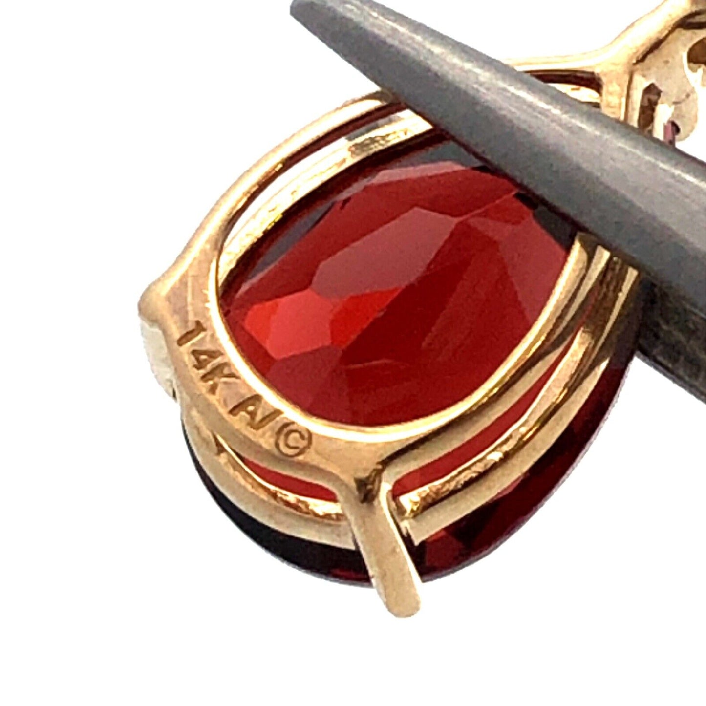 Designer AV 14K Yellow Gold Pear Cut Red Garnet Diamond Dangle Stud Earrings