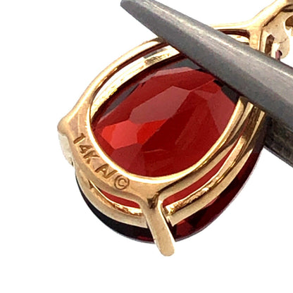 Designer AV 14K Yellow Gold Pear Cut Red Garnet Diamond Dangle Stud Earrings