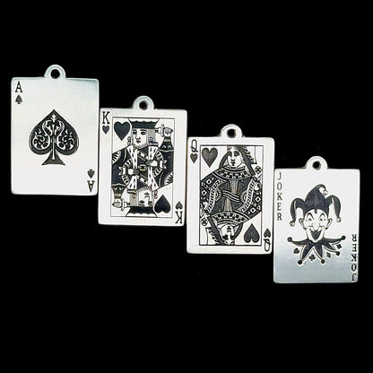 Custom Artisan Sterling Silver 925 Poker Playing Card Drop Dangle Earrings