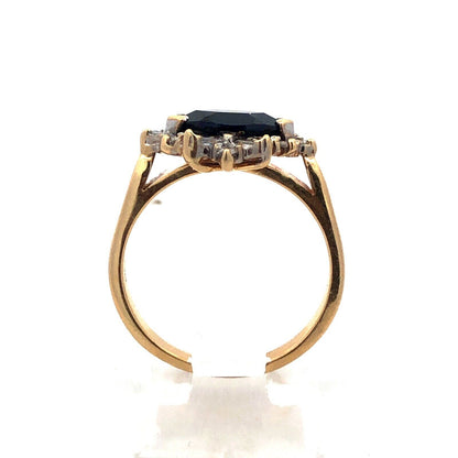 14k Yellow Gold Designer Marquise Cut Blue Sapphire Diamond Accented Ring