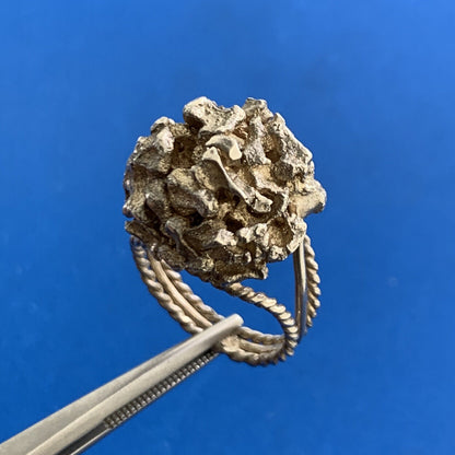 Artisan 925 Sterling Silver Nugget Flower Cluster Statement Dome Size 5.5 Ring