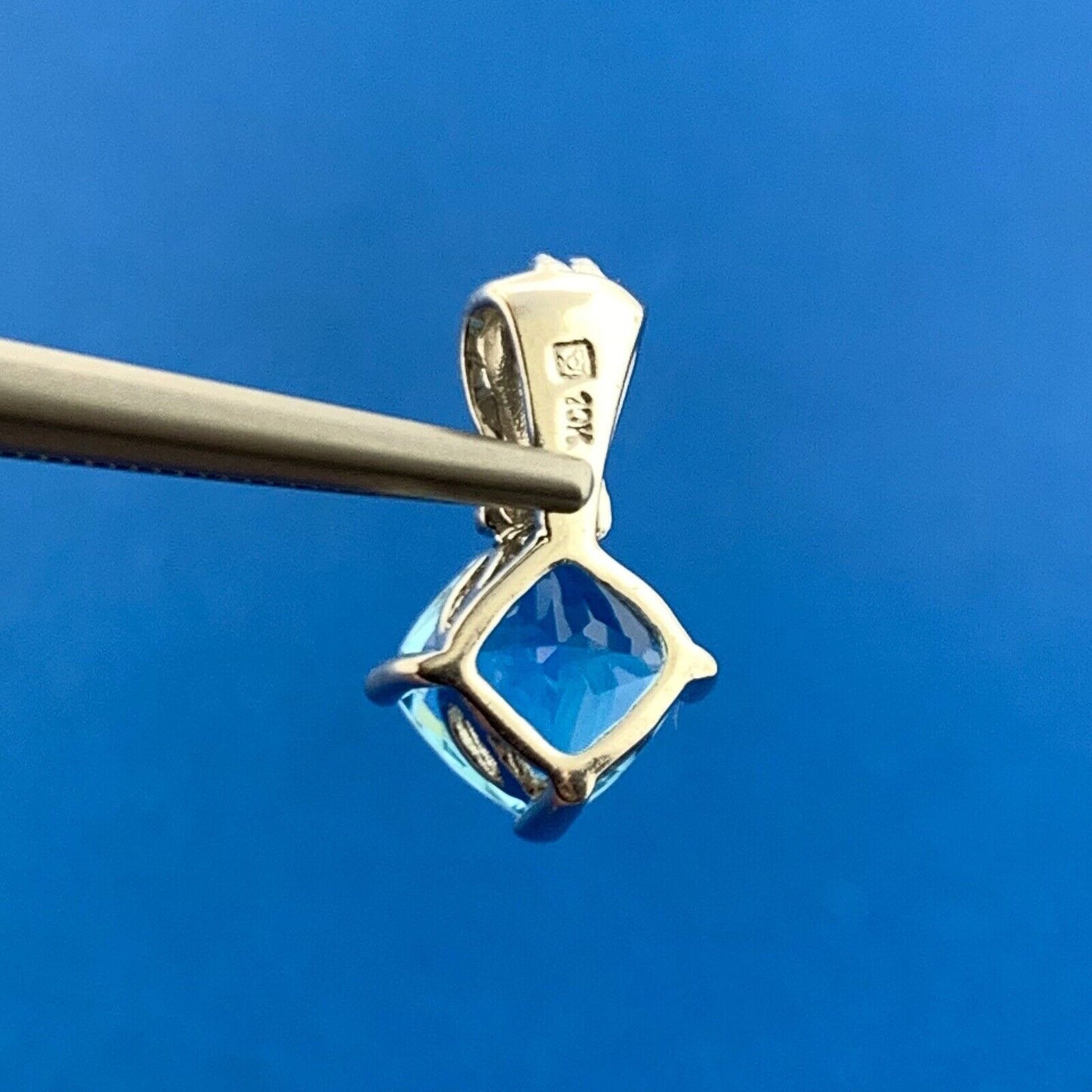 Designer 10K White Gold Blue Topaz Diamond Accented December Occasion Pendant