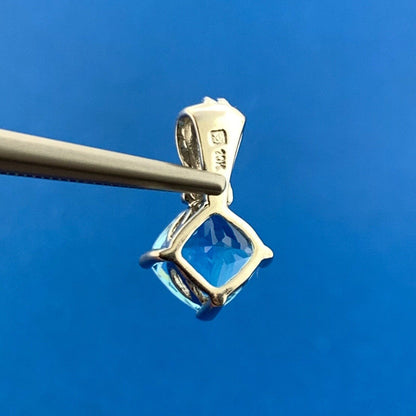 Designer 10K White Gold Blue Topaz Diamond Accented December Occasion Pendant