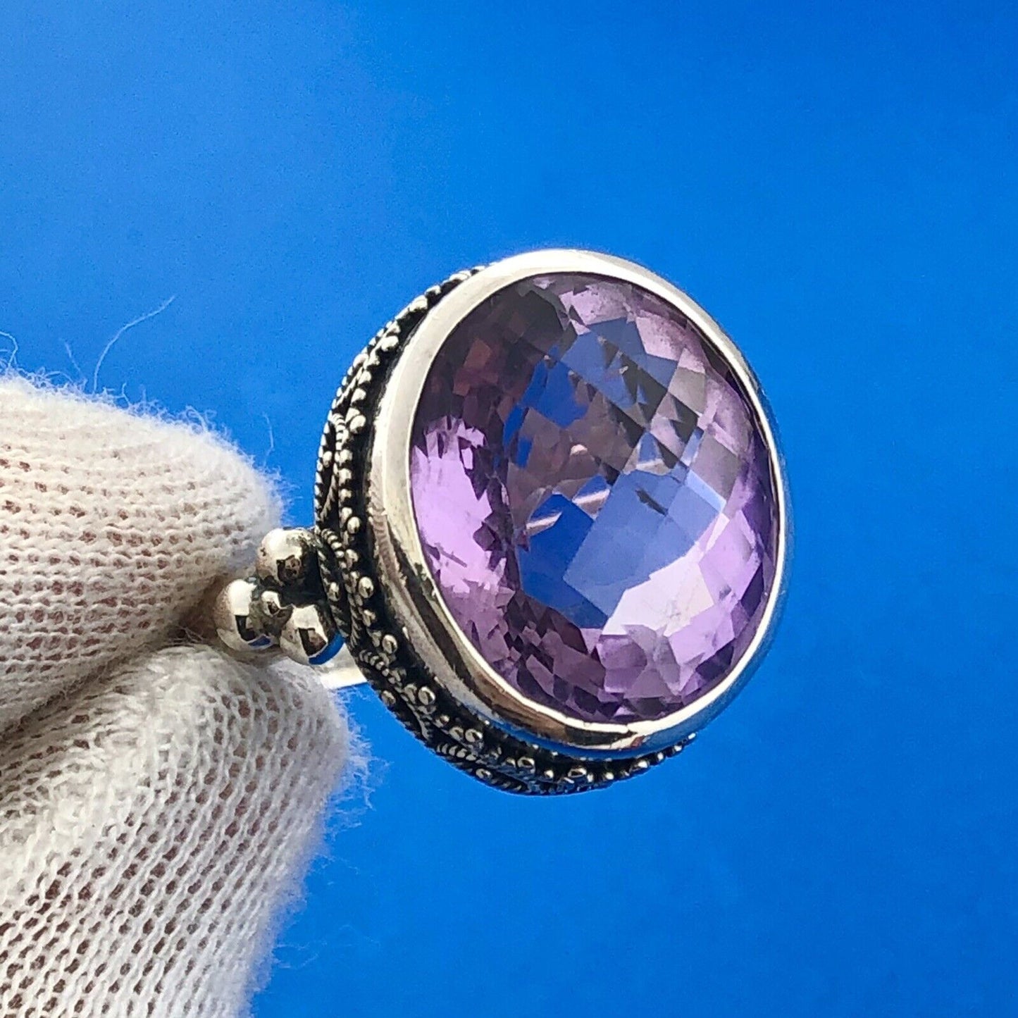 Stunning Sterling Silver 925 Faceted 13.25 ct Amethyst Dome Ring Size 8.75