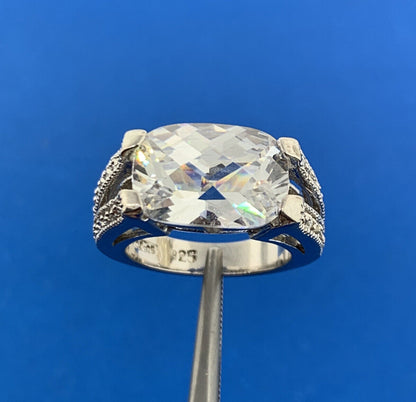 Designer Sterling Silver 925 Cushion Cubic Zirconia CZ Statement Cocktail Ring