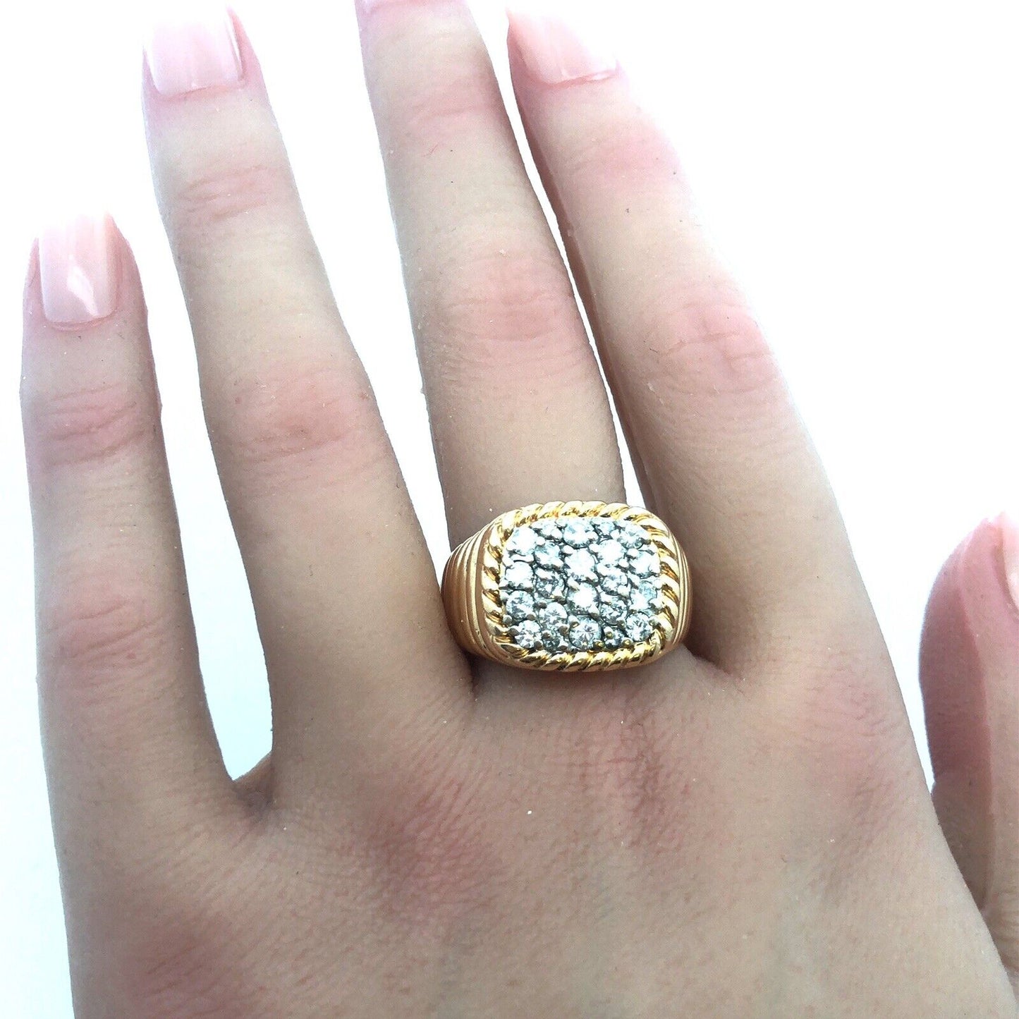 Estate Art Deco 14K Yellow Gold Unisex Diamond Cluster Statement Dome Ring
