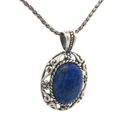 Carolyn Pollack R Moon Sterling Silver Oval Blue Lapis Lazuli Pendant Necklace