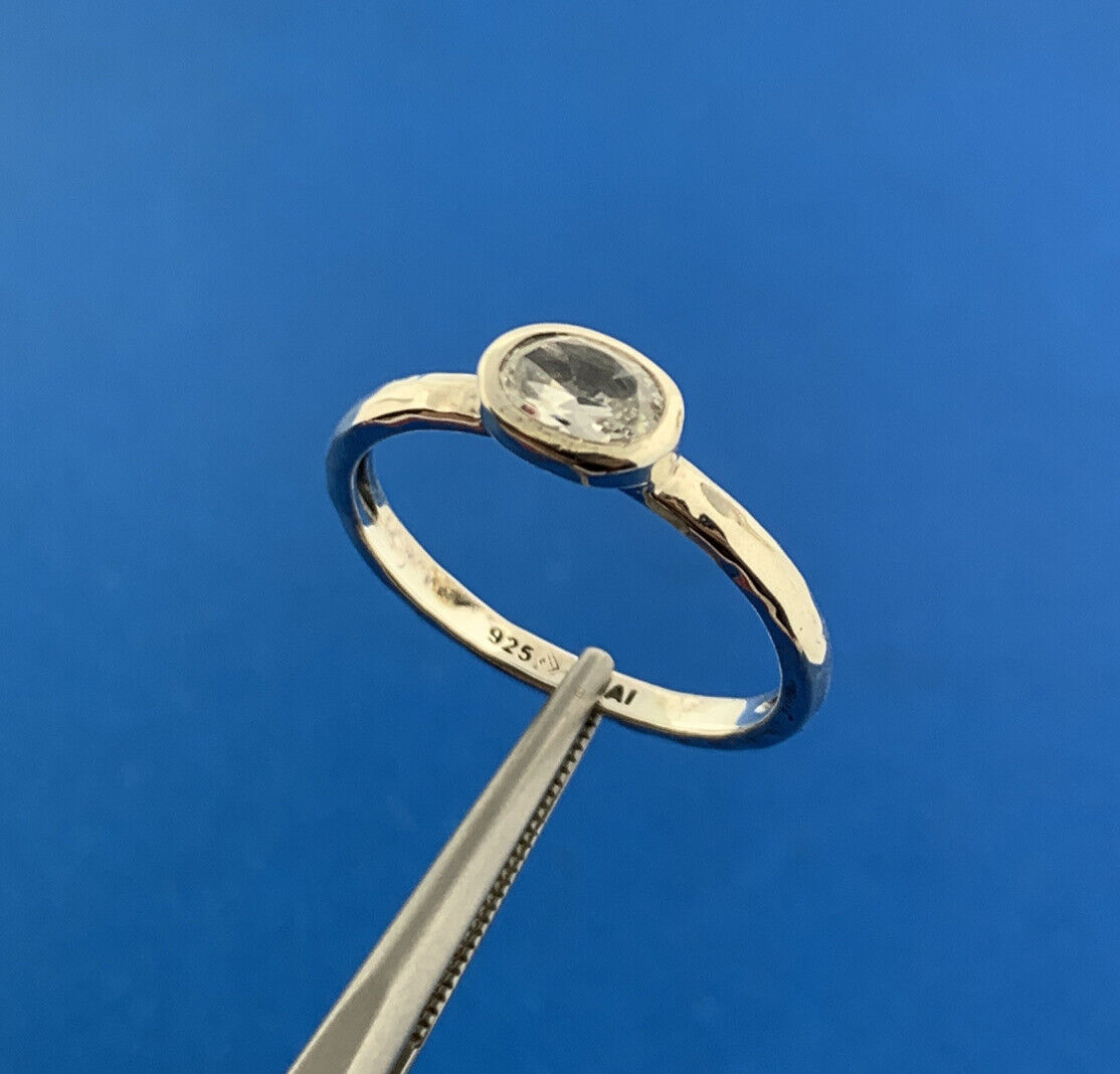 Designer Silpada 925 Sterling Silver Oval White Quartz Stackable Cigar Band Ring