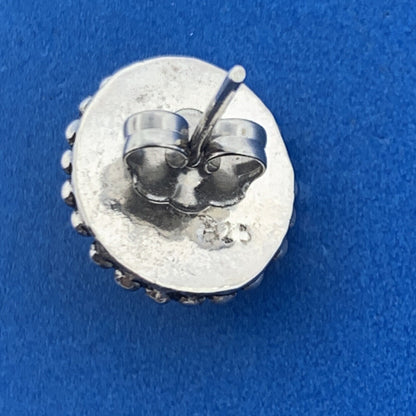 925 Sterling Silver Black White Snowflake Obsidian Oval Stud Earrings