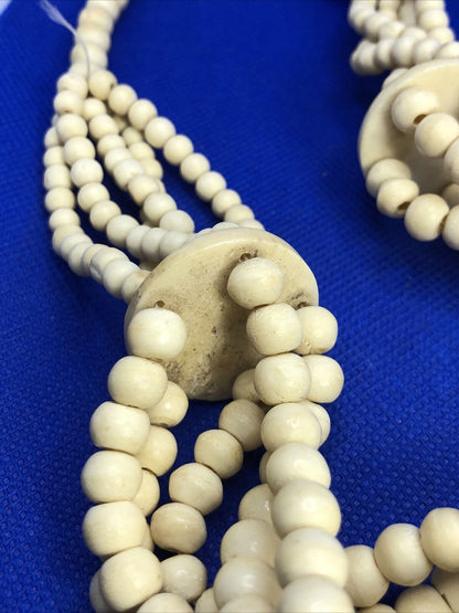 Artisan Bohemian Native American Bone Beaded 5 Strand Statement Necklace