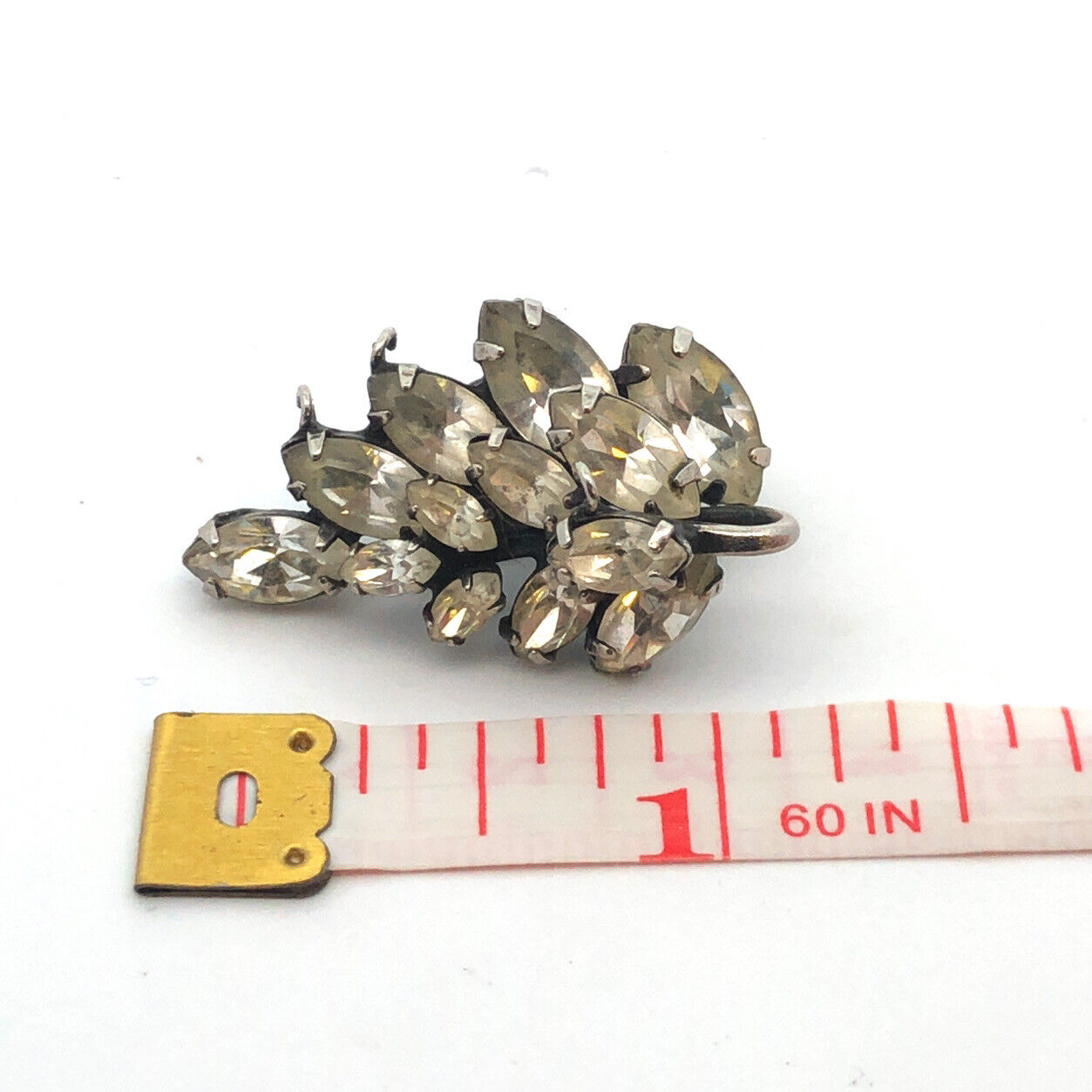 Vintage Kramer New York Silver Tone Marquise Rhinestone Statement Clip Earrings