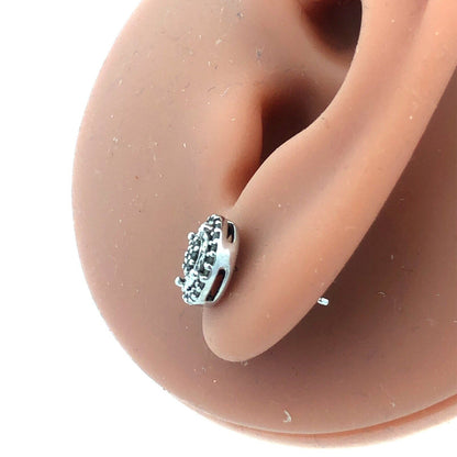 Designer UD 925 Sterling Silver Round Diamond Textured Stud Earrings