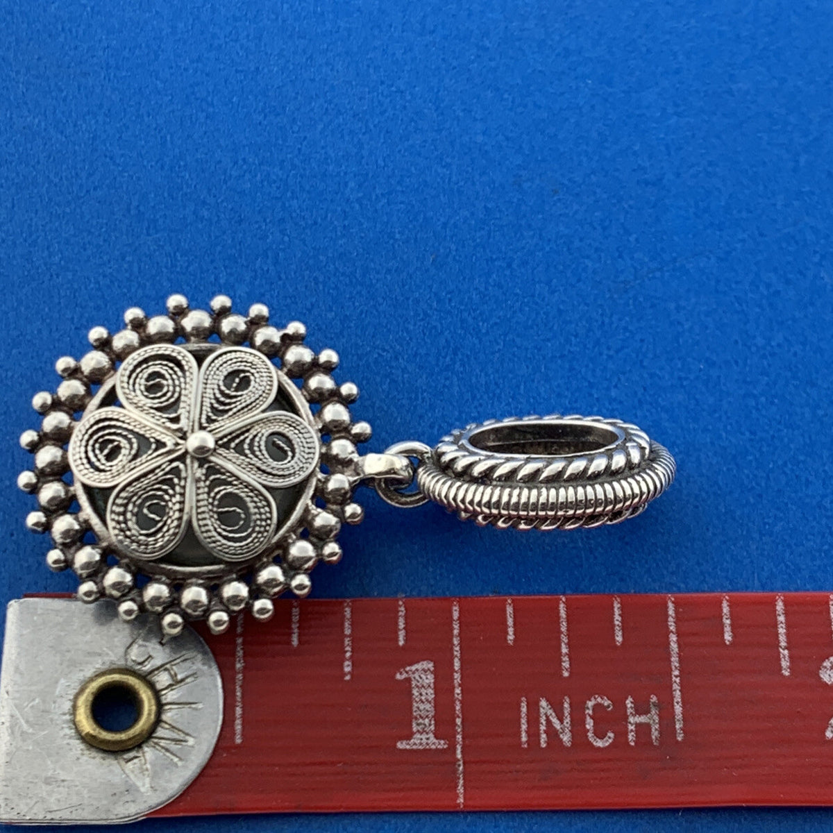 Designer BJ Sterling Silver 925 White Mabe Pearl Beaded Circle Dangle Pendant