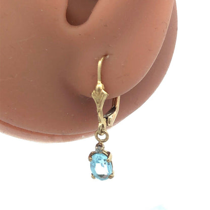Designer ADL 10K Yellow Gold Oval Blue Topaz December Occasion Dangle Earrings