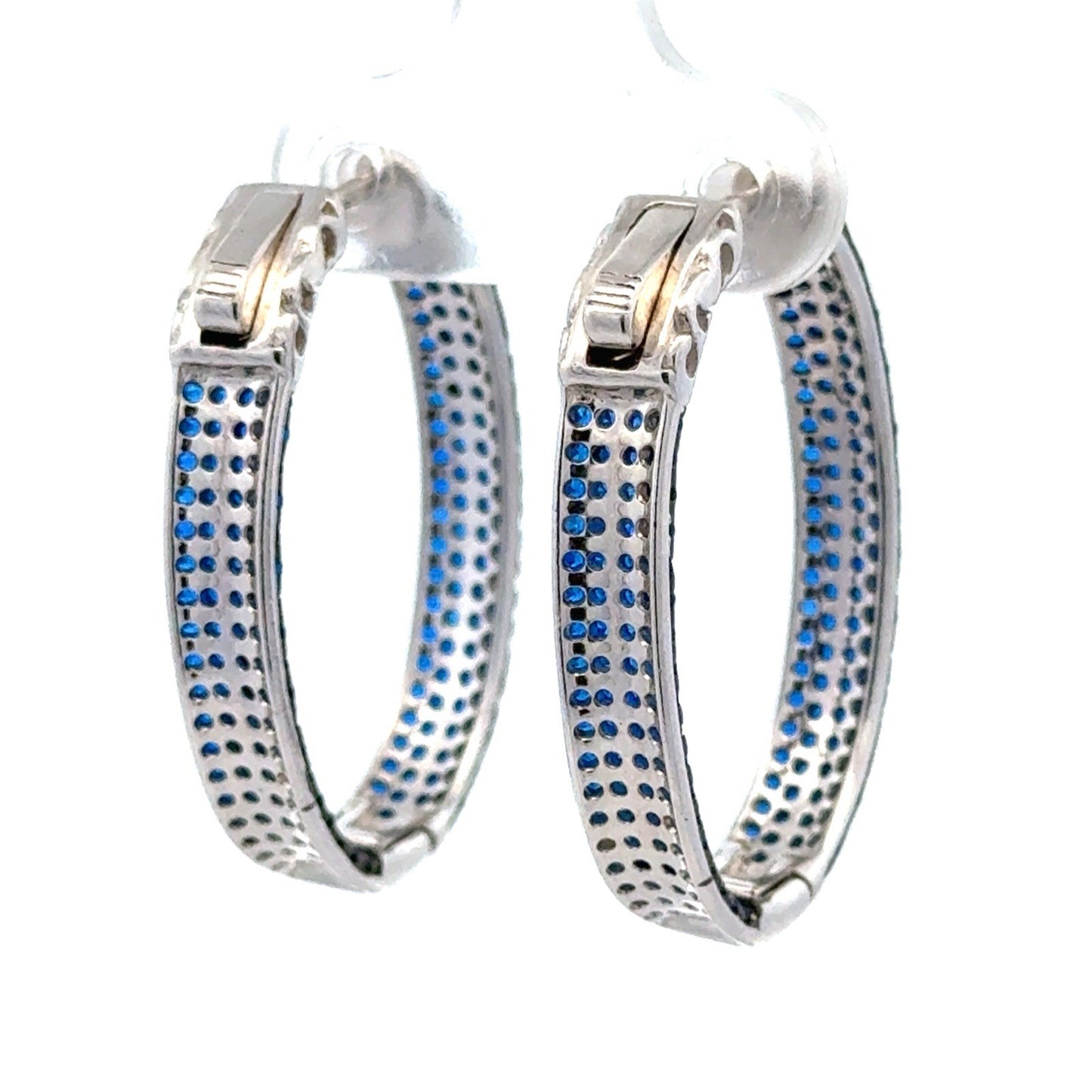 Designer 925 Sterling Silver Blue Quartz Pave Oval Inside Out Hoop Earrings