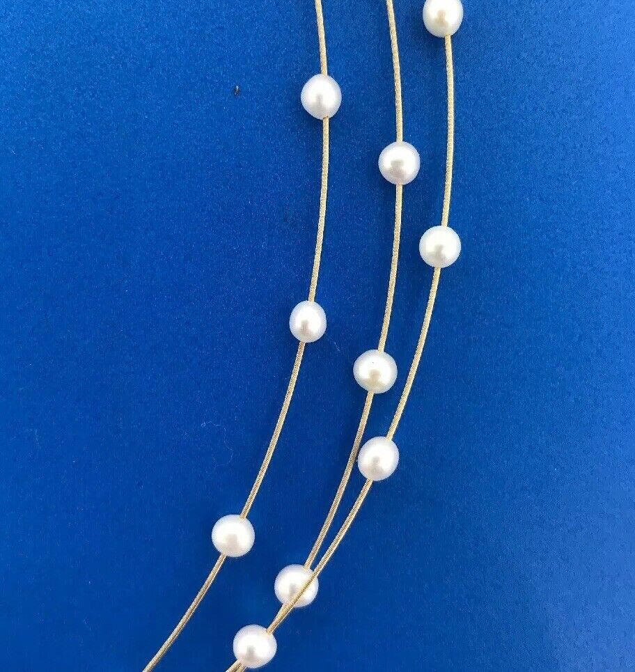 Vintage Peter Brams 14K Yellow Gold Pearl Triple Strand Wire Bridal Necklace