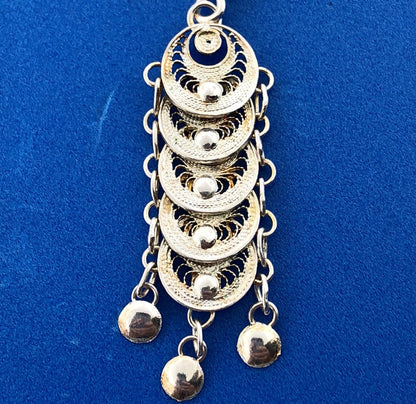 Milor Italy Sterling Silver Filigree Bead Centipede Link Drop Dangle Earrings
