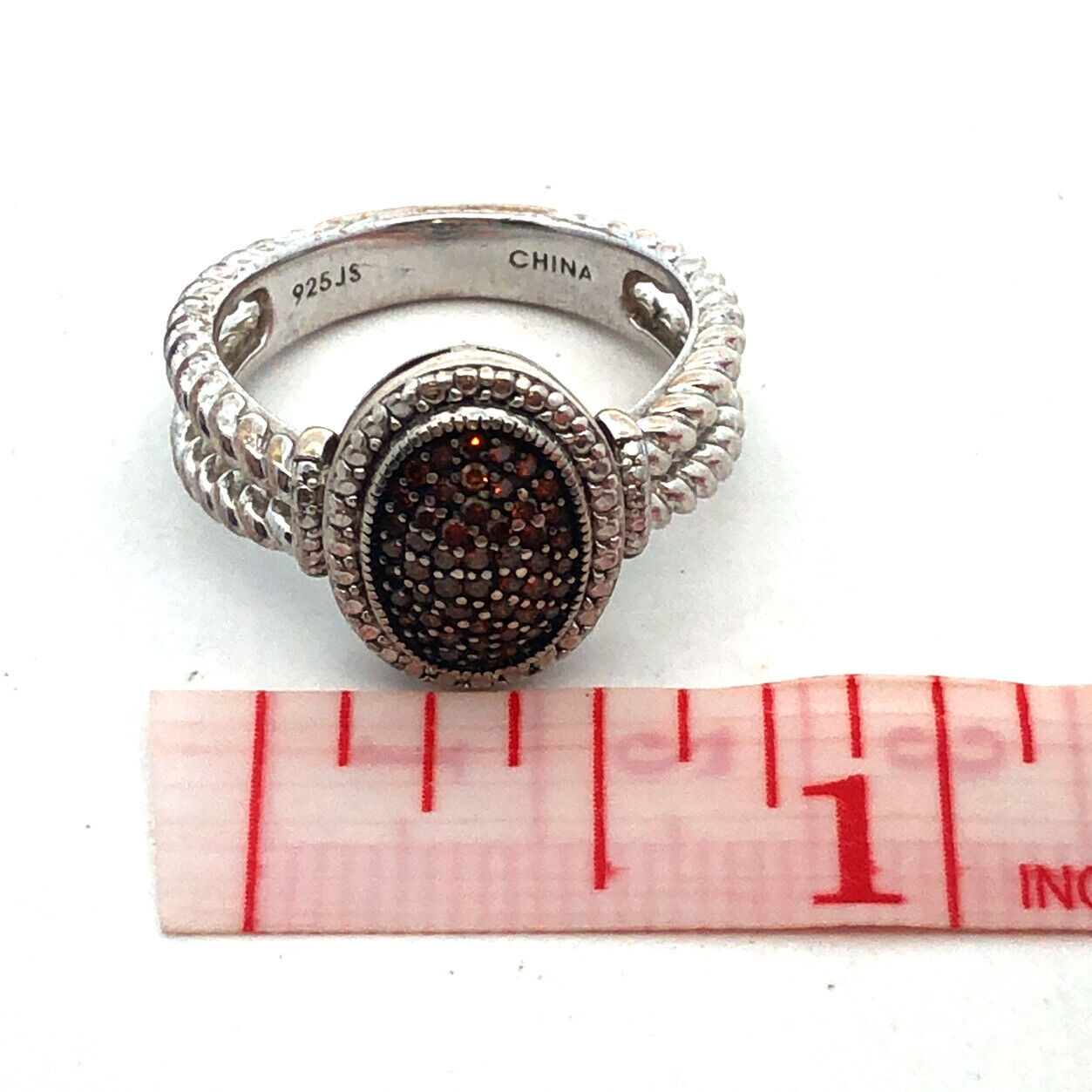 Designer JS 925 Sterling Silver Chocolate Diamond Oval Twist Detail Ring
