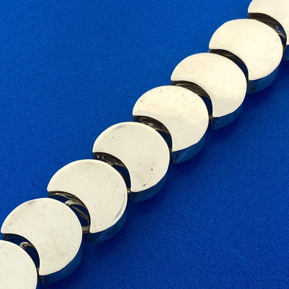 Retro Mexico 925 Sterling Silver Modernist Moon Link Statement Panel Bracelet