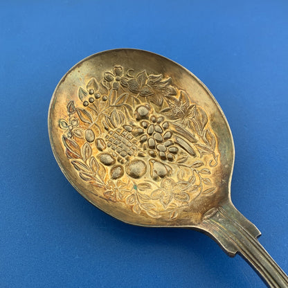 WA England 3 Pc Silverplate Kings Pattern Repousse Gold Wash Large Berry Spoons