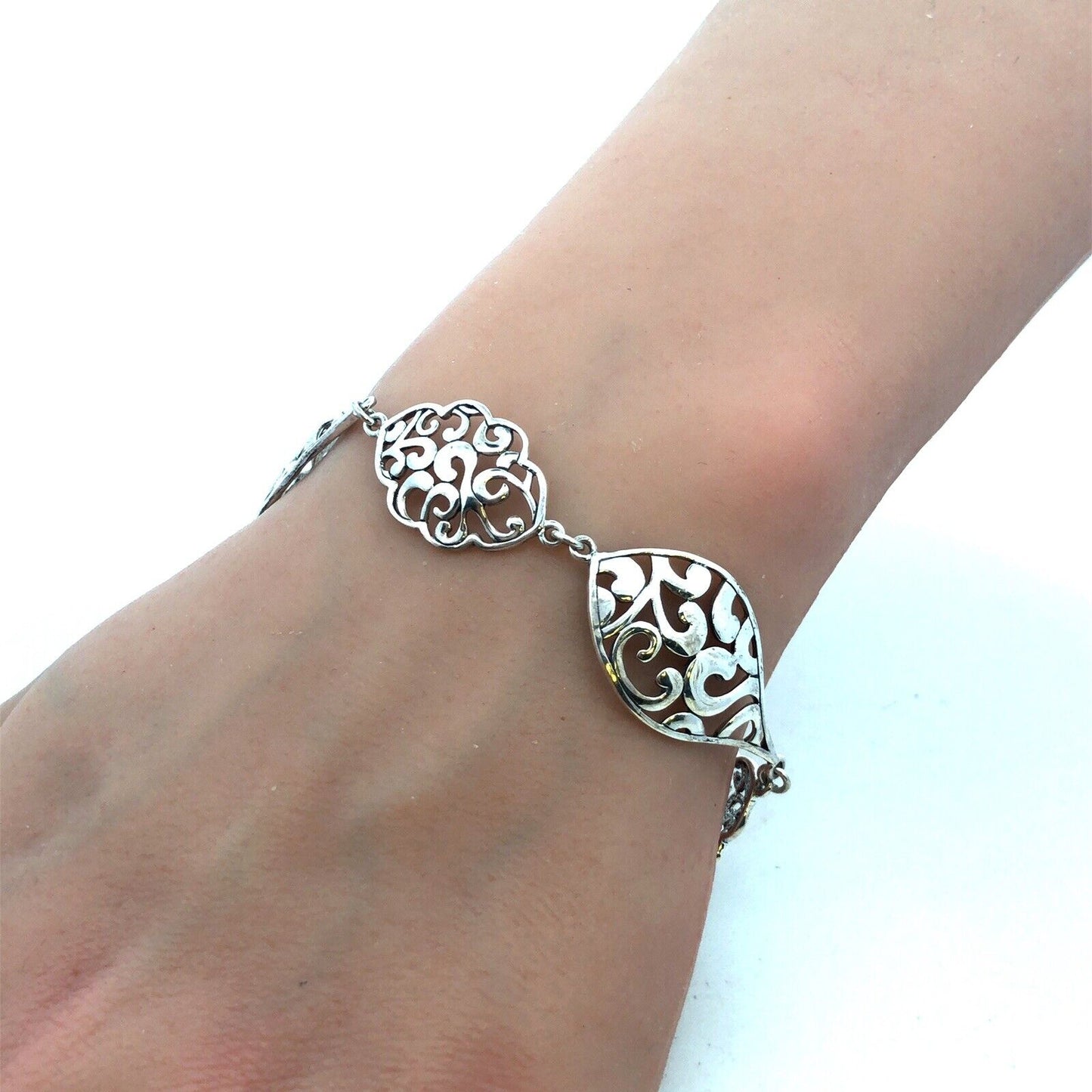 Designer 925 Sterling Silver Filigree Swirl Panel Bracelet