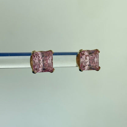 Jacmel Mauritius JCM 14K Yellow Gold Pink Cubic Zirconia Statement Stud Earrings