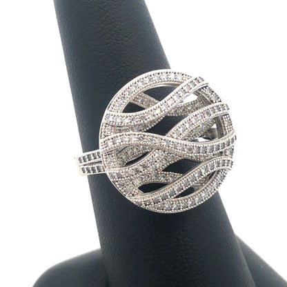 925 Sterling Silver Cubic Zirconia CZ Round 3D Swirl Swag Statement Ring