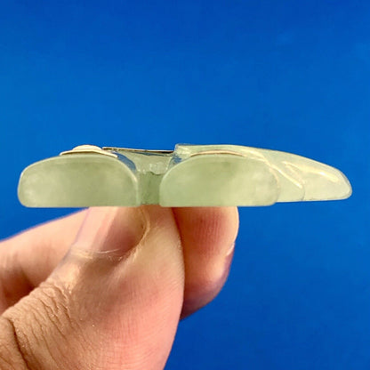 Vintage 14K Yellow Gold Carved Jade Jadeite Ruby Eye Elephant Good Luck Pendant