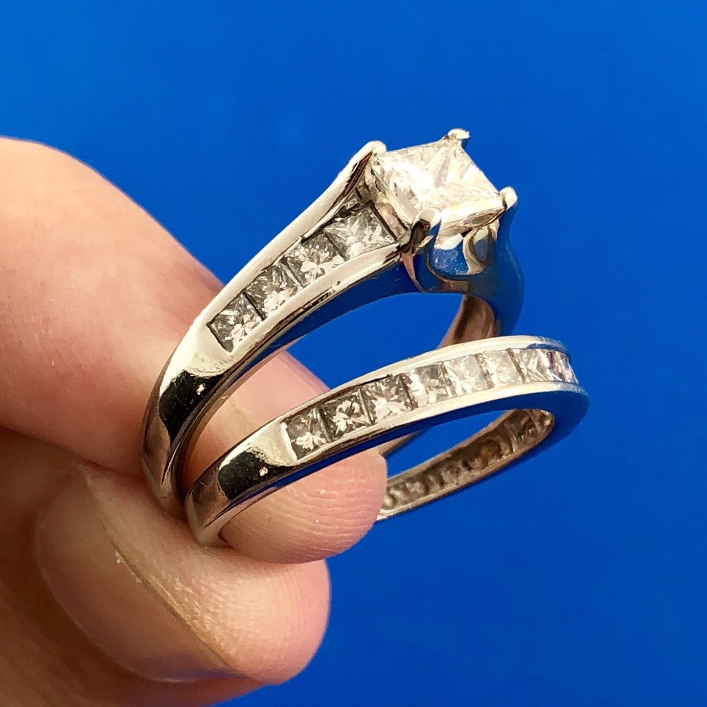 Stunning Platinum 950 Princess Diamond Engagement Ring Wedding Band Set