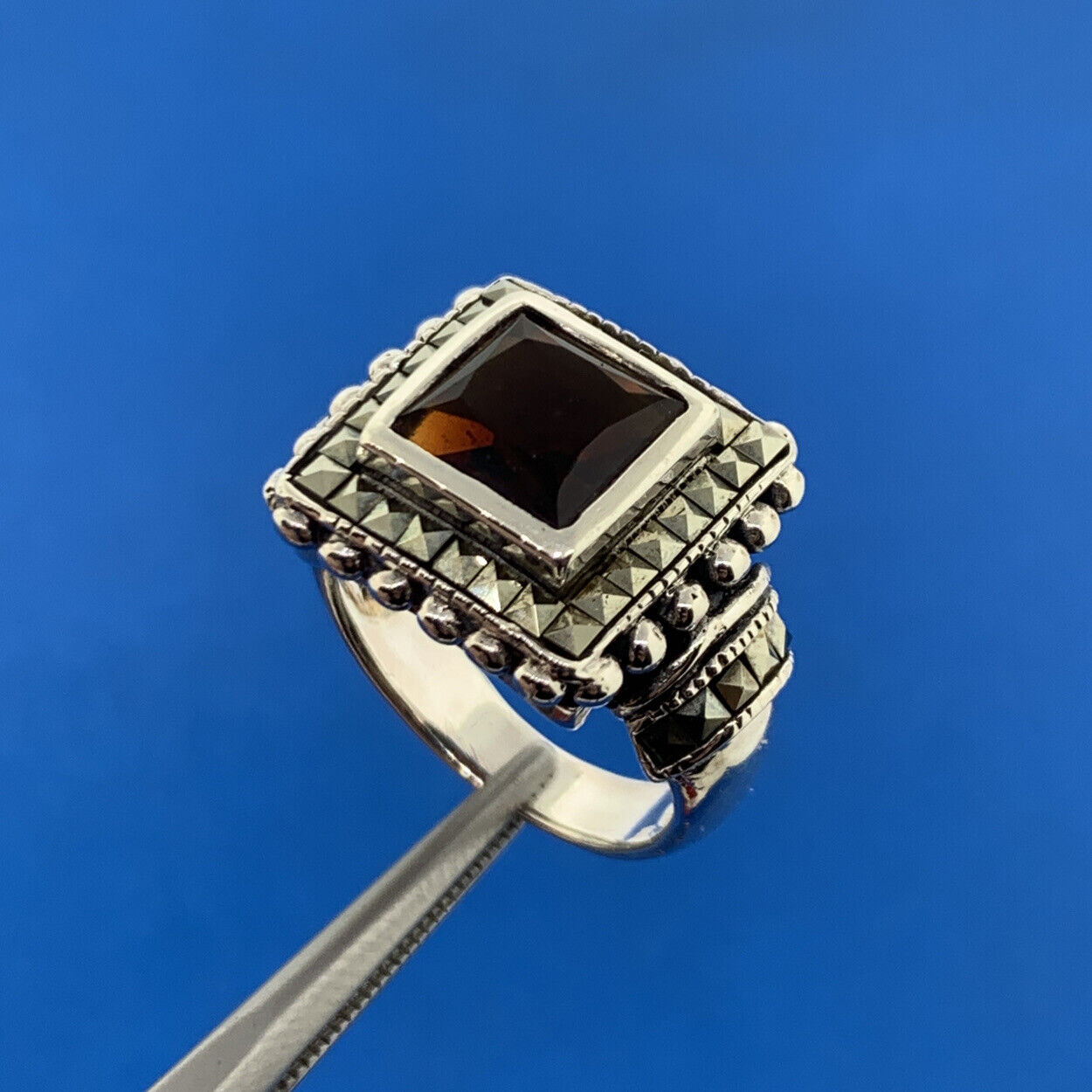 925 Sterling Silver Garnet Marcasite January Birthday Anniversary Ring