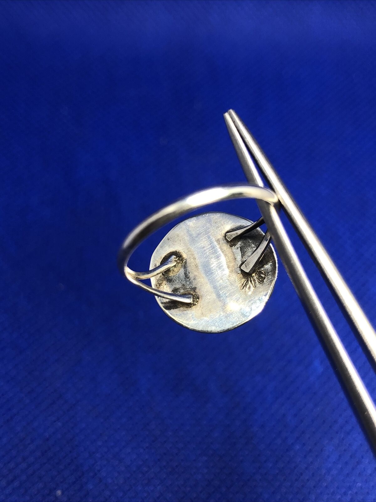 Native American Signed 925 Sterling Silver Turquoise Cabochon Storyteller Ring