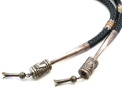 Native American Thomas Singer 925 Sterling Silver Dancer Black Leather Bolo Tie