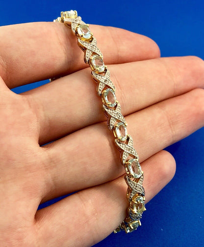 Designer DBJ Sterling Silver 925 Vermeil Blue Topaz Diamond X O Tennis Bracelet
