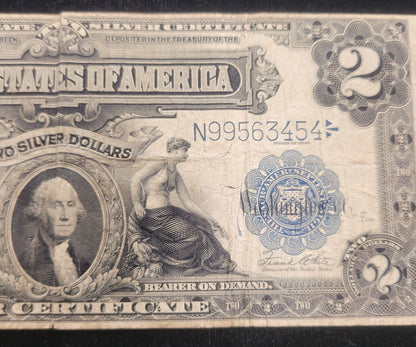 1899 $2 Blue Seal "Mini-Porthole" Speelman/White Silver Certificate Bank Note