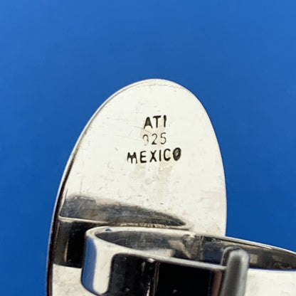 Vintage ATI Mexico 925 Sterling Silver Banded Agate Cabochon Finger Ring