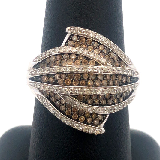 Designer MJ 14K White Gold White Champagne Diamond Modernist Dome Ring