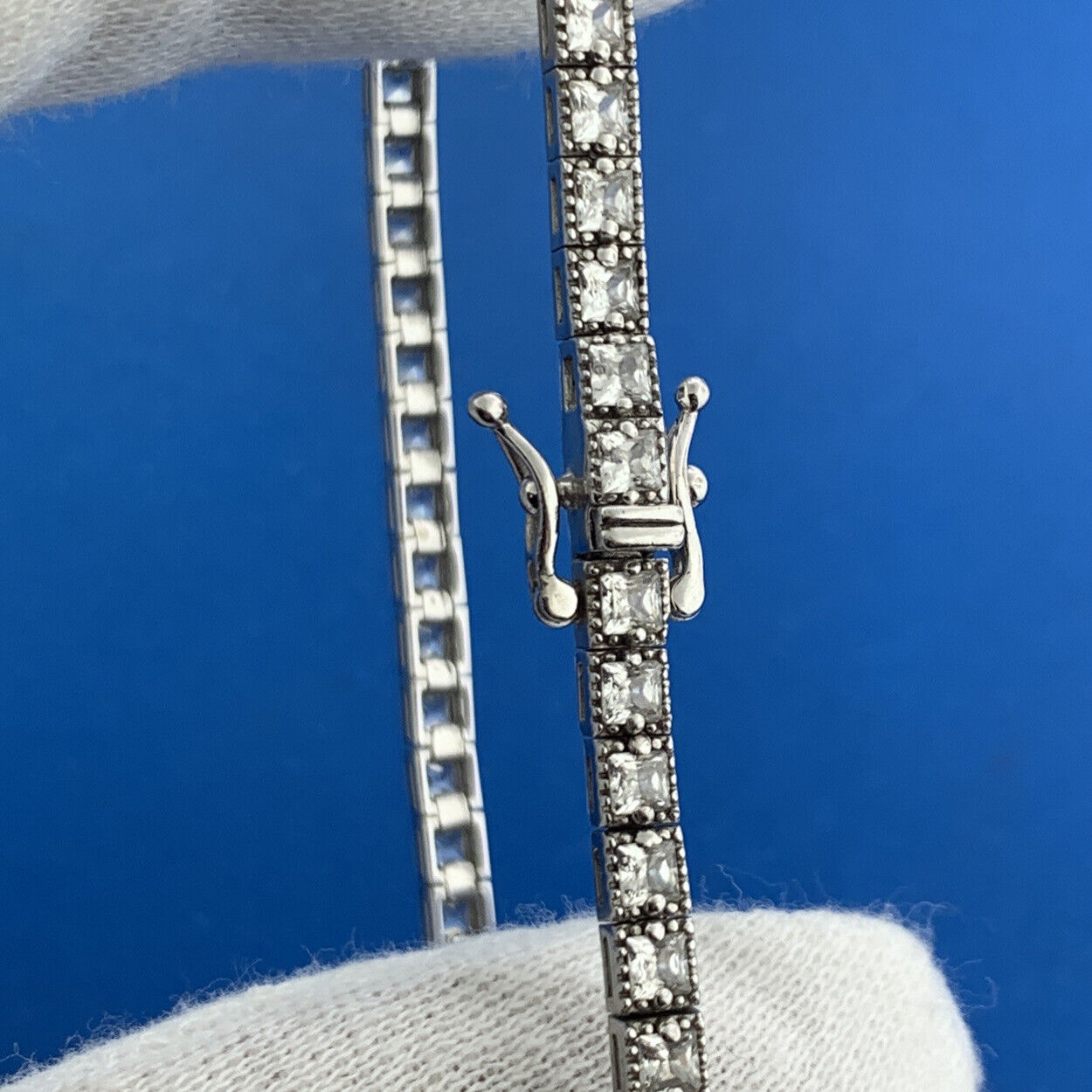 Designer SW 925 Sterling Silver Princess Cubic Zirconia CZ Tennis Bracelet