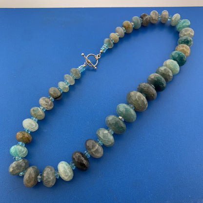 Artisan 925 Sterling Silver Agate Chalcedony Quartz Bead Necklace Earrings Set